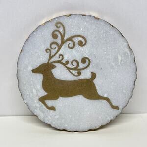 Quartz Trivet with Gold Leaf Deer and Rim